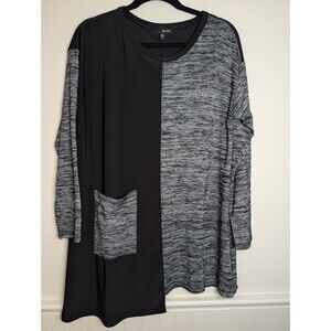 Sun Kim Colorblock Asymmetric Tunic Top Womens Size Large Artsy Lagenlook Black